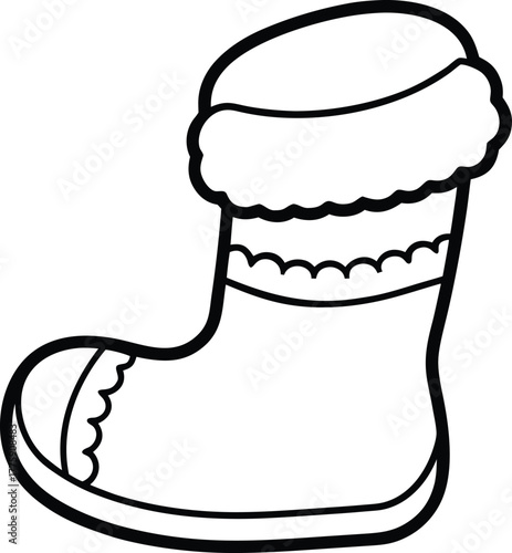 Black outline Santa boot with fluffy trim decorative bands