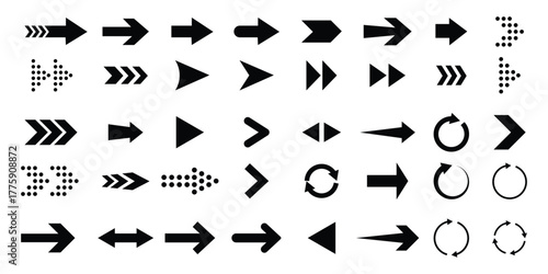 Arrow icon set, arrow cursor. Modern simple arrows. collection, different arrow signs, black arrows icons.  Collection different arrows sign. Modern simple arrows. Black arrow pointing. EPS 10. 