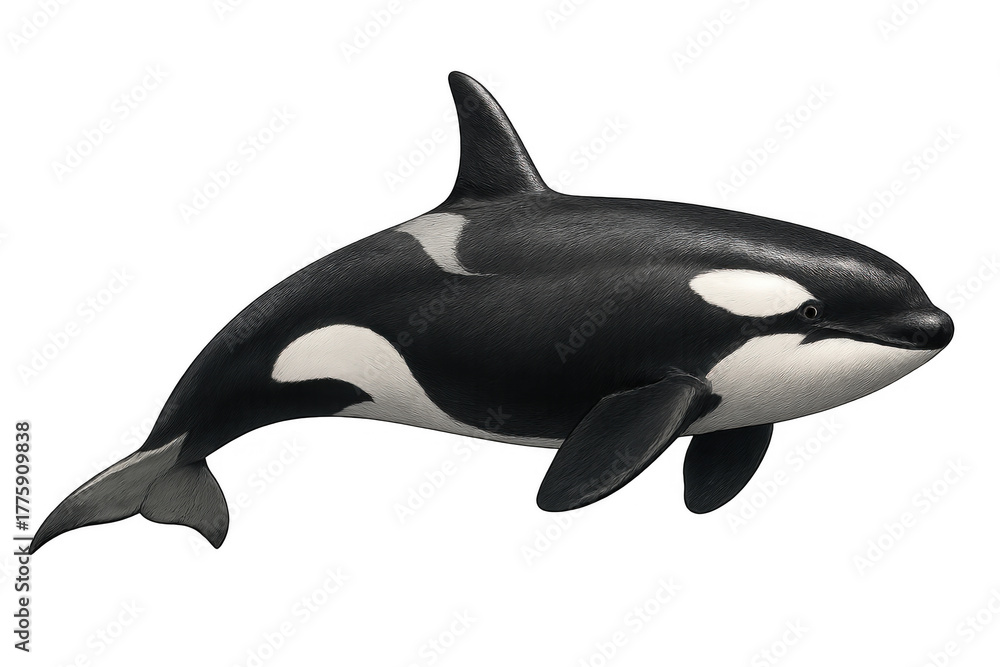 Fototapeta premium Orca killer whale swimming showing powerful marine mammal in a natural wildlife habitat with transparent background