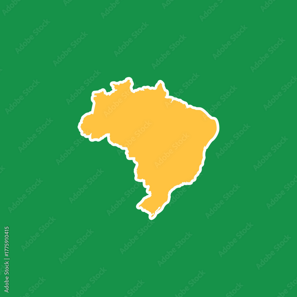 Obraz premium Brazil map in yellow on green background. Flat vector silhouette of Brazil country shape used for geography, travel, and national identity themes