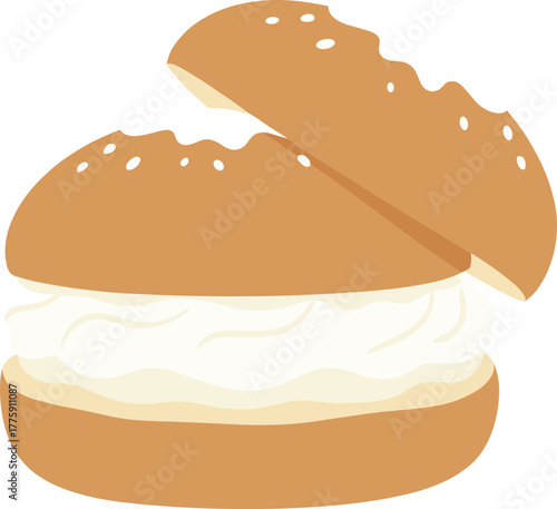 Simple Flat Semla Sweet Bun Scandinavian Pastry Cream Food Icon
