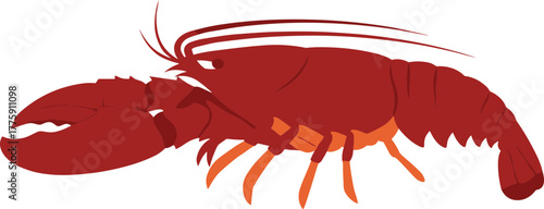 Modern Minimalist Lobster Illustration with Bold Red Color on White Background