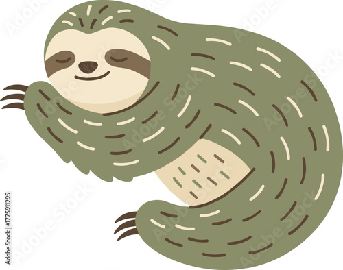 Cartoon Flat Style Sleeping Sloth Animal Character Graphic Illustration