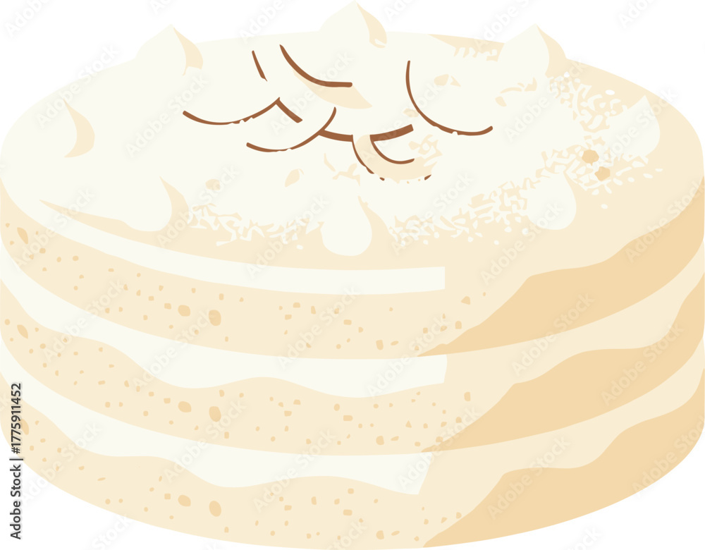 Obraz premium Creamy Layered Round Cake Illustration with Simple Topping Dessert