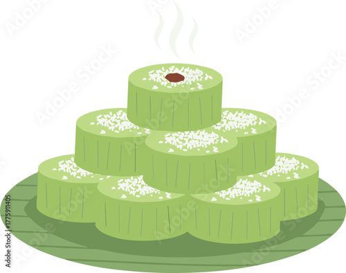 Flat Illustration Traditional Kue Talam Asian Sweet Dessert on Plate