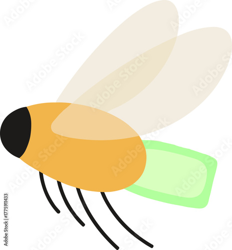 Simple Flat Design Firefly Insect Flying Glowing Bugs Illustration