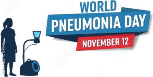 Minimalist blue vector poster for World Pneumonia Day, highlighting human lungs, medical icons, and health awareness against pneumonia and respiratory infections