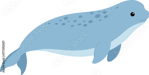 Flat Graphic Light Blue Cute Harp Seal Swimming Animal Illustration