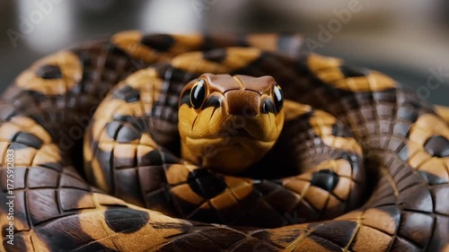 Coiled Snake A Detailed Close-Up of Reptilian Scales and Eyes