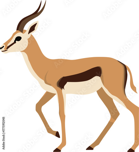 Simple Flat Illustration of a Graceful Springbok Antelope Walking Animal