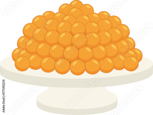 Flat Illustration Pile of Sweet Laddu Balls on Serving Plate