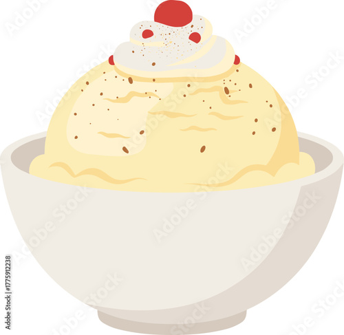 Flat Style Delicious Vanilla Ice Cream Sundae Bowl Sweet Dessert
