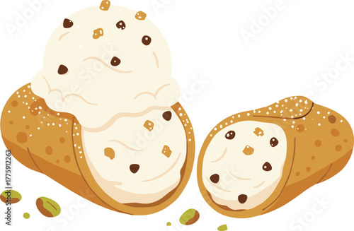 Flat Style Delicious Cannoli Pastry with Cream Cheese Filling Dessert