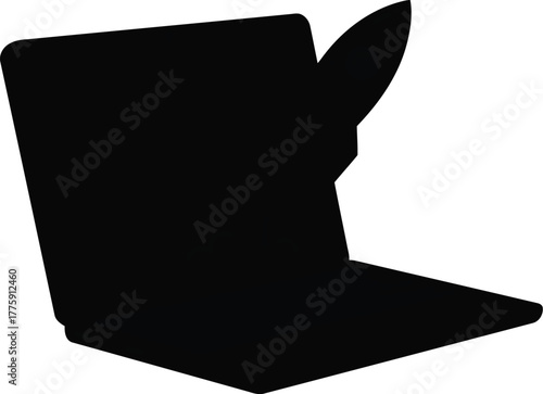 Open laptop silhouette minimalist design technology concept vector