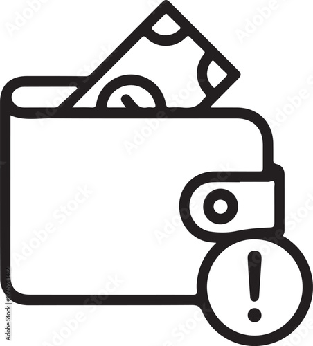 Wallet with money and exclamation mark icon