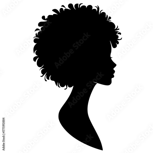Silhouette logo of a woman with curly hair