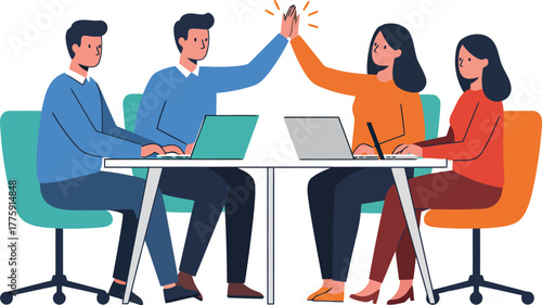 Teamwork high five success meeting collaboration business people vector