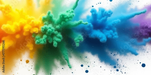 An abstract colorful watercolor background evoking the bright sky and sea with a dynamic pattern of blue and green