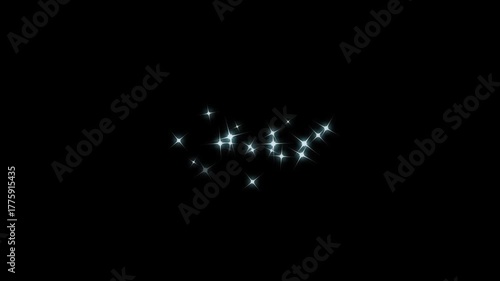 Magic glitter sparkle circling trail, glowing doodle stars, white twinkling stars, shimmer particle transition, fairy dust glitter on black screen background, starlight dust line. 4K