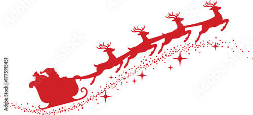 Santa claus sleigh reindeer flying festive winter holiday christmas celebration season vector