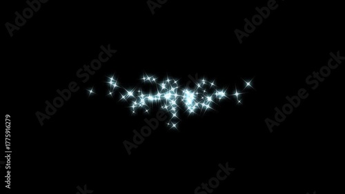 White glowing stars sparkle, blinking retro vector stars, doodle glitter trail, twinkle magic dust animation, shimmering particle line, fairy sparkle burst on black screen background. 4K