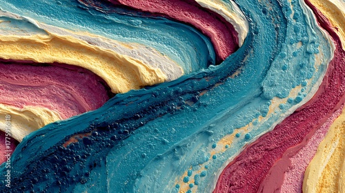 Vibrant Swirls of Teal Blue Pink Yellow and White Paint abstract texture