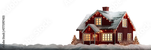 Cozy festive red Christmas house toy decoration transparent PNG cutout, isolated background. Holiday season ornament giving a fuzzy and pleasant feeling