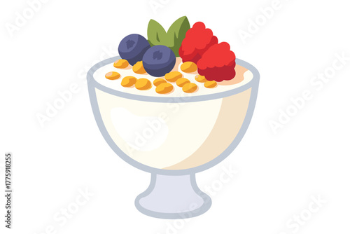 Yogurt parfait with berries and granola in a glass bowl yogurt with granola