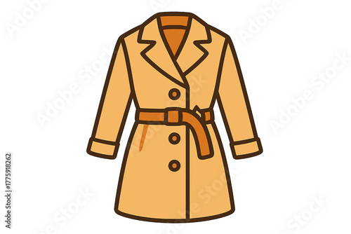 Stylish woman’s yellow coat with belt and buttons on transparent background trench coat with belt