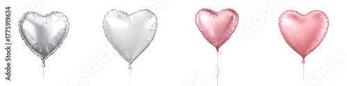 Heart Shaped Balloons in Silver and Pink on White