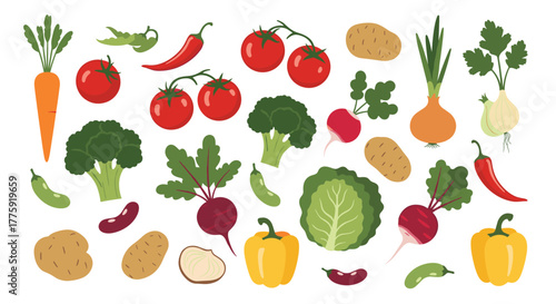 A vibrant collection of fresh, healthy, and organic vegetables scattered across a clean white background, perfect for promoting nutrition and sustainable living.