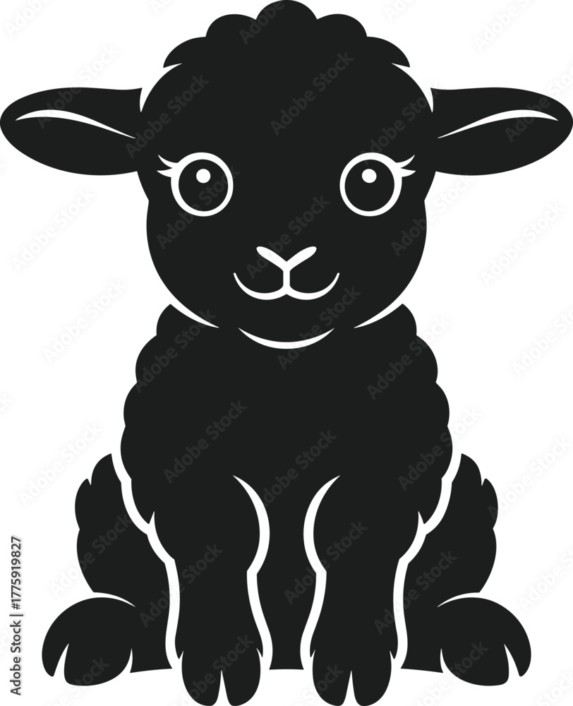 Fototapeta premium Black sheep vector illustration sitting front view