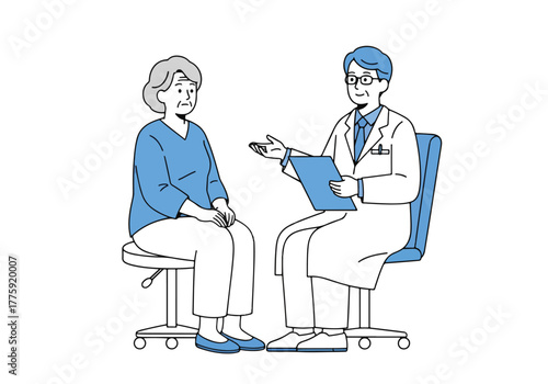 Doctor consulting patient medical checkup healthcare consultation professional medical care - Flat Vector Illustration. Colored vector illustration