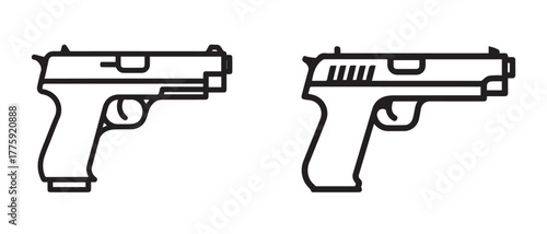Handgun icon set, pistol vector symbol, gun line art illustration