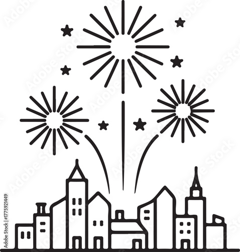 City skyline with fireworks celebration illustration
