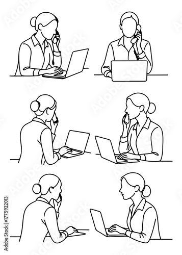 continuous-line-art-secretary-working-on-laptop-minimalist-office-illustration