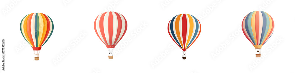 Fototapeta premium Colorful Striped Hot Air Balloon Set on White Background