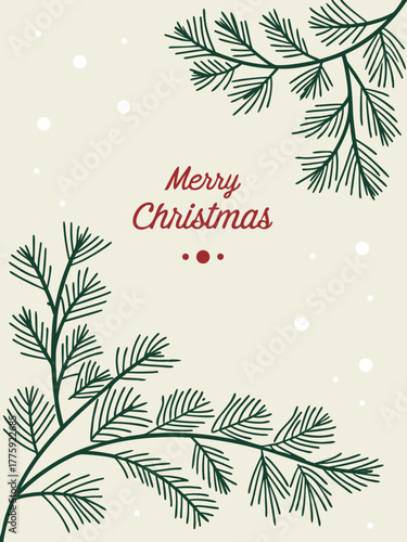 christmas background with fir branches and snowflakes