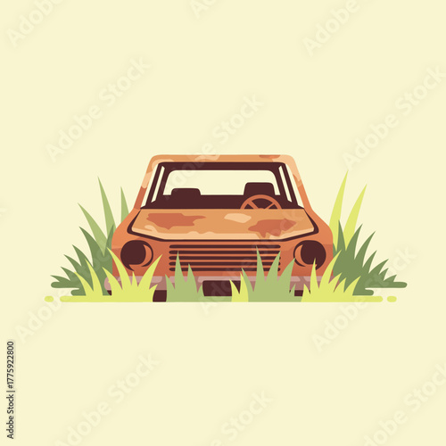 Weathered vintage car abandoned in overgrown grass evokes nostalgia and stories of forgotten journeys.