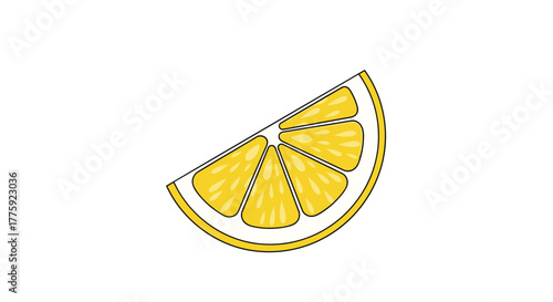A bright yellow lemon wedge, freshly sliced and ready for use in a drink or as a culinary garnish, stands out against a clean white background.