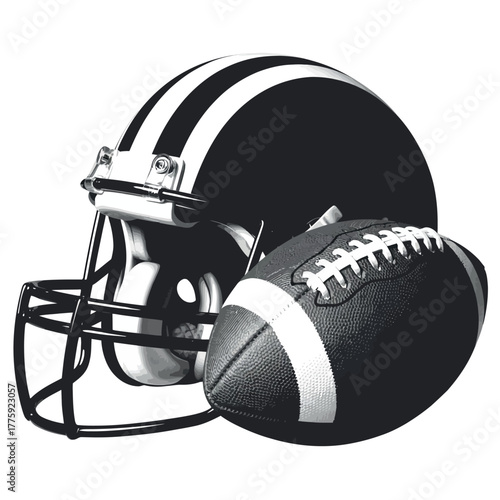 American football helmet and ball on white background