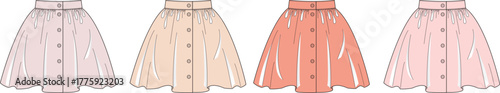 Colorful Buttoned Skirts Illustration Fashion, Style, and Design