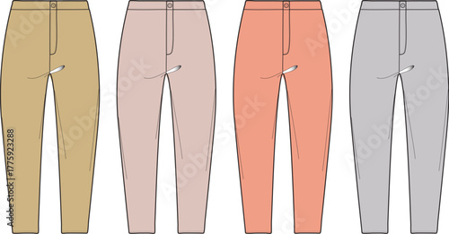 Illustrations of High-Waisted Tapered Pants in Neutral Colors