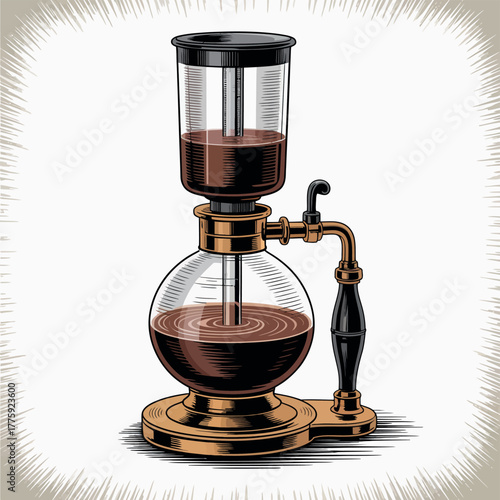 Vintage siphon coffee maker with rich dark coffee brewed