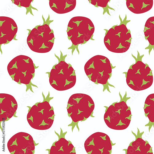 Seamless pattern with dragon fruit. Solid and flat color design vector.