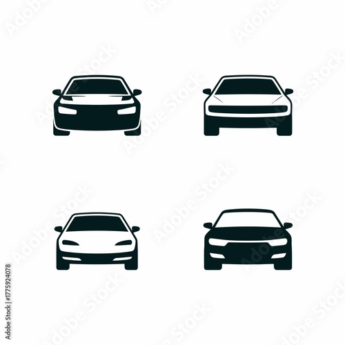 Four modern car silhouettes facing forward on a white background