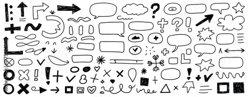 Hand Drawn Doodle Elements Set With Arrows Speech Bubbles And Symbols sketch drawing