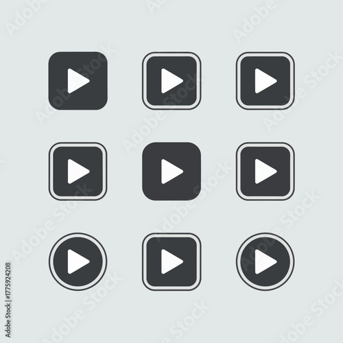 Collection of play button icons in square and circle shapes