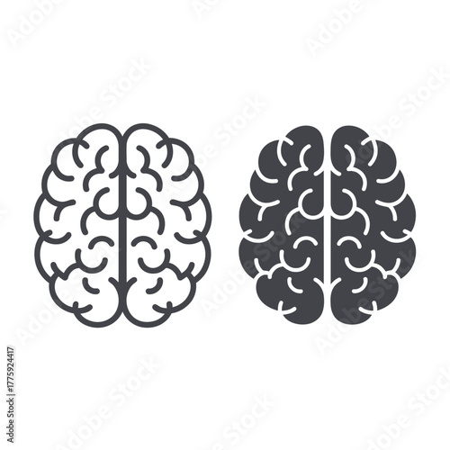 Two stylized brain icons one outline and one solid black