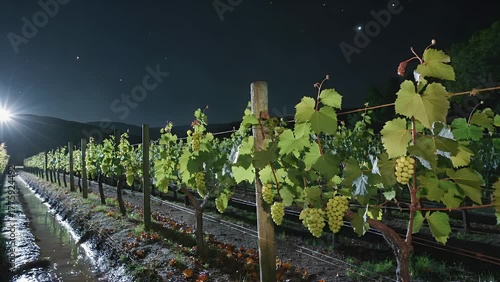 nocturnal scene of an agricultural field where grapevines are cultivated  captured under